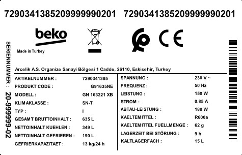 Refrigerateur Congelateur Side By Side 91 Cm Gn Xb Beko